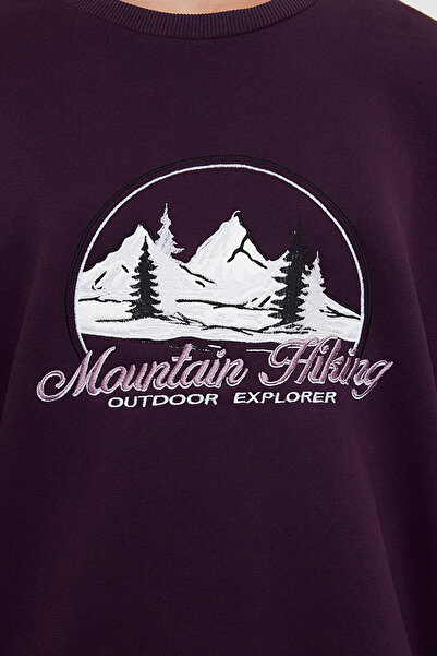 Trendyol Collection Μωβ κεντημένη μπλούζα από φλις μεγάλο μέγεθος - TMNAW25sw00025