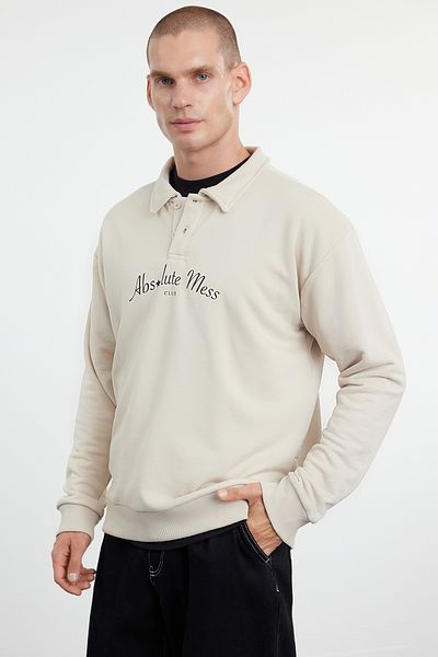Trendyol Collection Φούτερ Polo Neck Oversize - Τυπωμένο κείμενο, TMNAW25SW00019