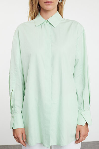 Trendyol Modest Πουκάμισο 100% βαμβακερό μέντα - TCTSS24TG00077