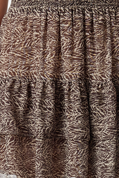 Trendyol Collection Μίνι φούστα από σιφόν σε σκούρο καφέ λουλουδάτο - Λεοπάρ μοτίβο, με επένδυση TWOAW21ET0410