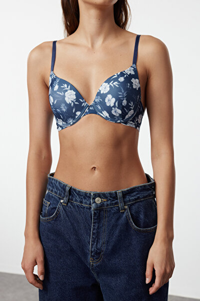 Trendyol Collection Mikrovirágos sötétkék póló melltartó - párnázat és aládrót nélkül THMAW25SU00008