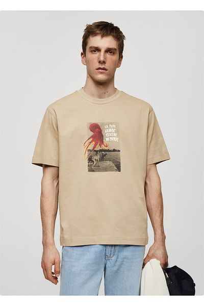 MANGO Man T-shirt με στάμπα 100% βαμβάκι