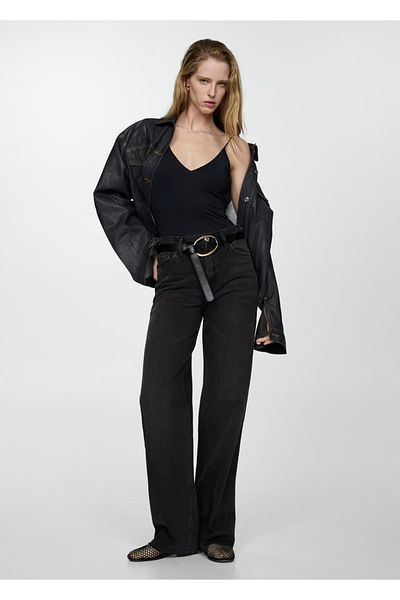 MANGO Woman High Waist Wideleg Jean Trousers