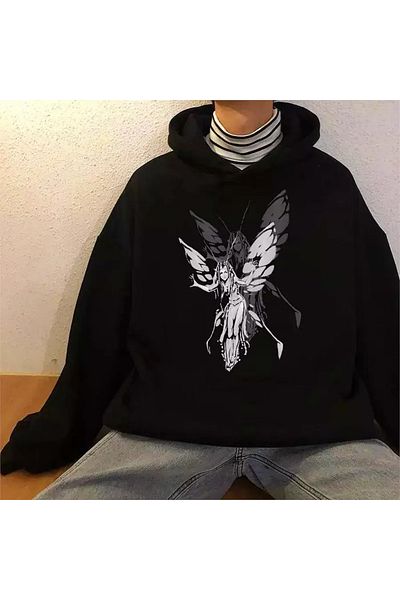 Köstebek Φούτερ με κουκούλα Harajuku Fairy Girl Μαύρο (UNİSEX).