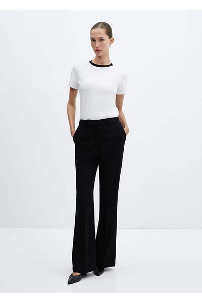 MANGO Woman Tricou din bumbac cu guler contrastant