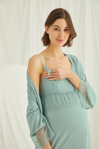 MONAMİSE 18470 Дамски комплект нощница за кърмене и бременни в светло зелено зелено с презрамки