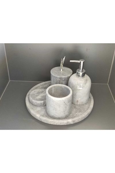 Polen Stone Gray Marble 5 Piece Bathroom Set