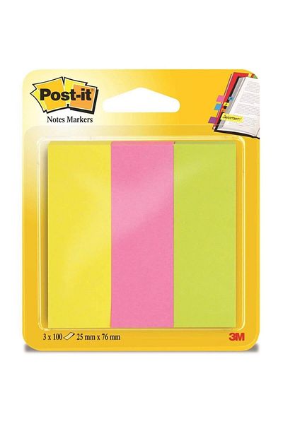 Post-it مؤشر 100 ورقة - 25 × 76 مم ورق تحديد 3 ألوان (3 × 100 ورقة)