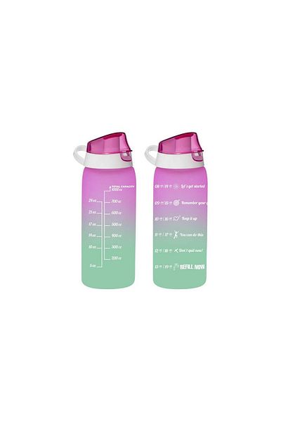 Herevin Water Bottle Double Color Painted Size Printed Pink 1 Liter Motivational Water Bottle