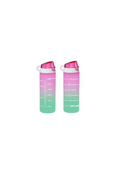Herevin Water Bottle Double Color Painted Size Printed Pink 750 ml Plastic Motivational Water Bottle