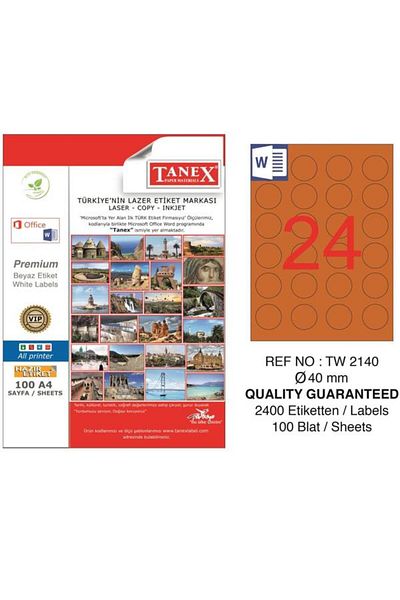 Tanex Laser Label 0.40 Mm 100 Sheets Round Orange Laser Printer Label