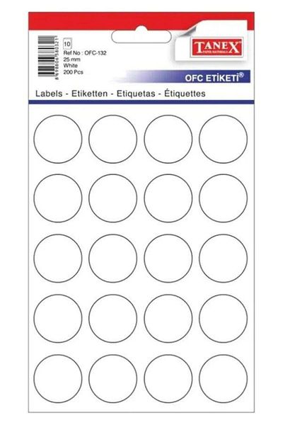 Tanex Office Label Round 25 mm White Office Label with Bag (Pack of 10)