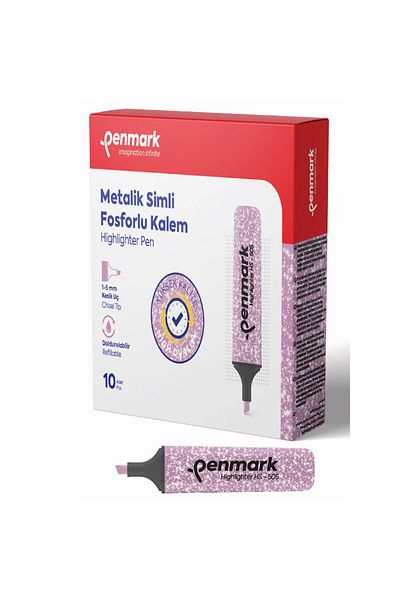 penmark Pink Highlighter - Metallic Glitter, 1-5 mm Cut Tip, Marking Set (Pack of 10)