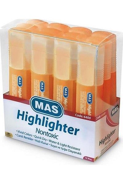 Mas Pastel Orange Highlighter Marker - Pack of 12