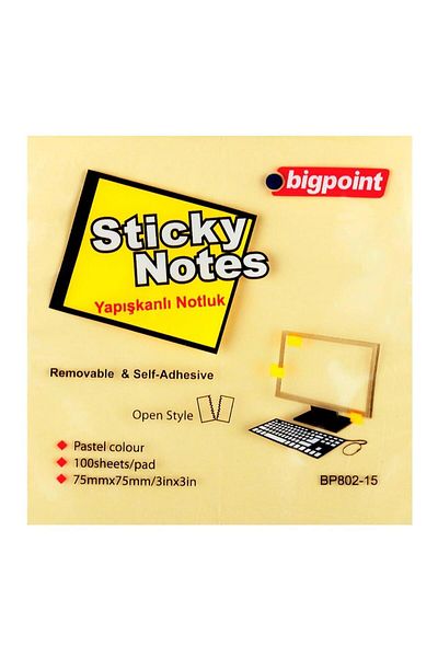 Bigpoint Adhesive Note Paper 75 Mm X 75 Mm Yellow 100 Sheets (12 PACK)