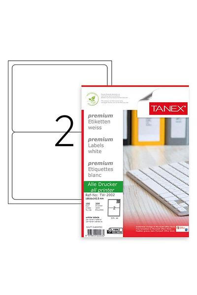 Tanex Laser Label 100 Sheets 199.6x143.5 Mm Laser Printer Label