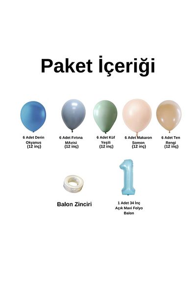 Organizasyon Pazarı 30-Piece Balloon Chain Set - 1 34-Inch A.bluefolyobalon, D.ocean-storm blue-muffle-m.salmon-ten