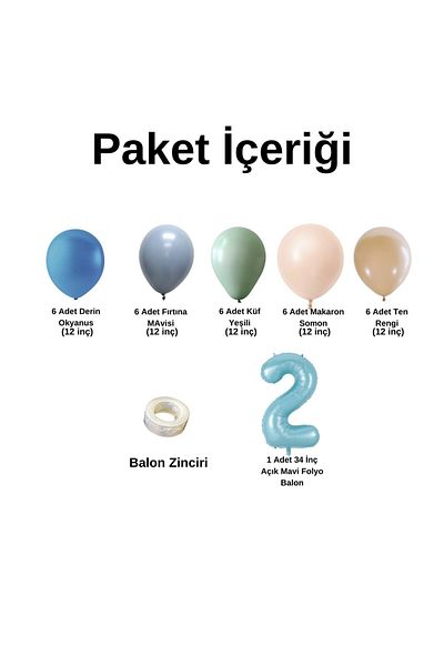 Organizasyon Pazarı 30 Pieces A.Mavifolyobalon 2-34inch Balloon Chain Set - D.Ocean Storm Blue Mildew Green M.Salmon Tan