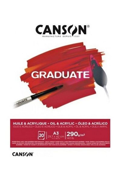 Canson Graduate 20 coli A3 290 grame - Bloc pentru pictură în ulei și desen acrilic