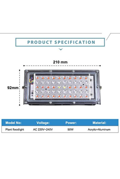 Jewval Bitki Gelişimi Hızlandıran Full Spectrum 50w Led Panel Evde Bitki Bakımı Seracılık Yetiştirme Işığı