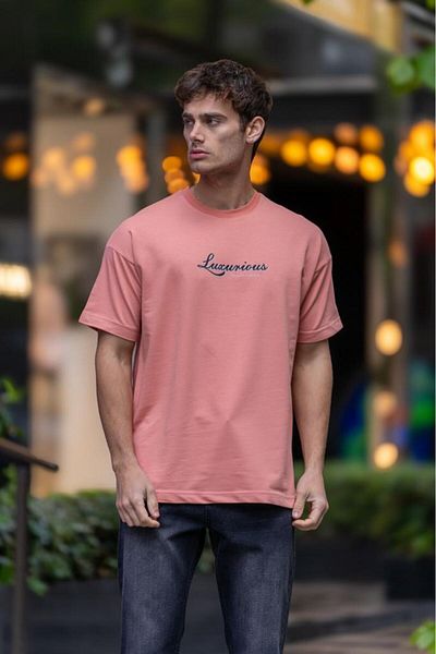 Decas Ροζ Oversize βαμβακερό T-Shirt - Crew Neck TAPE