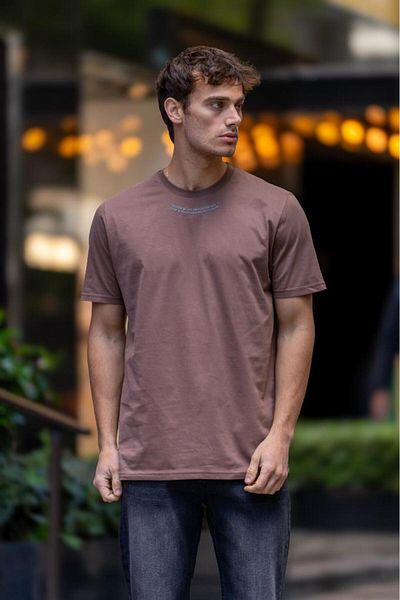 Decas TEDDY Oversize βαμβακερό μπλουζάκι με λαιμόκοψη - καφέ