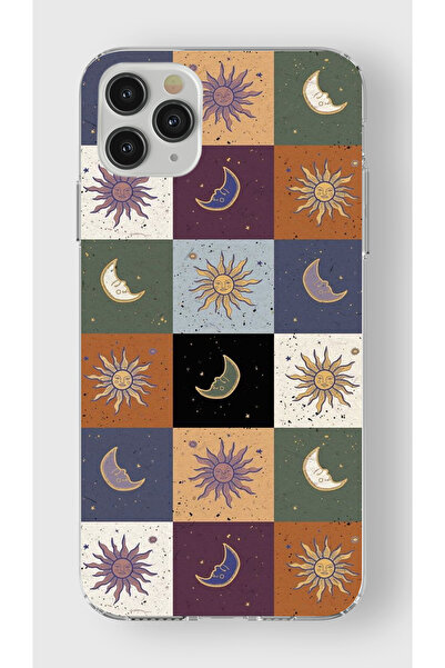 moonset Iphone 11 Pro Max Uyumlu Renkli Ay ve Güneş Tasarımlı Baskılı Şeffaf ...