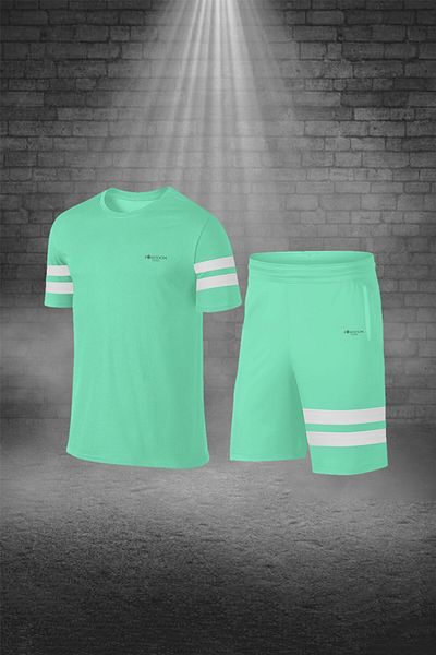 POSEIDON STORM Ανδρικό υπερμεγέθη Water Green Dri-fit ύφασμα χωρίς εκτύπωση με στρογγυλή λαιμόκοψη κοντομάνικο μπλουζάκι Σορτς κάτω επάνω κοστούμι