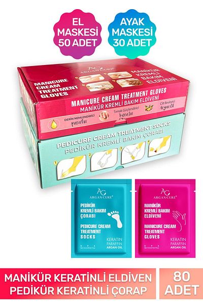 Argan Cure Keratin Waterless Manicure Gloves 50 Pieces + Keratin Waterless Pedicure Socks 30 Pieces