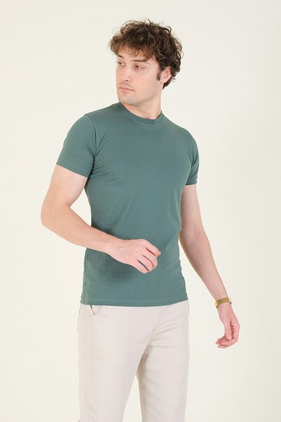 Giyim Dünyası Tricou de bază verde pentru bărbați - decolteu