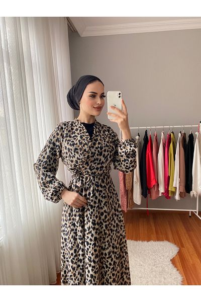 Nissra Φόρεμα σιφόν με διπλό στήθος Leopard Print