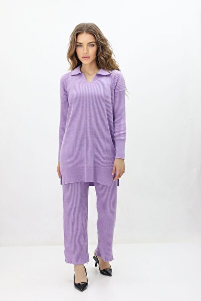 Vesshopping Corded Lilac Knitwear Set - Lower and Upper Set