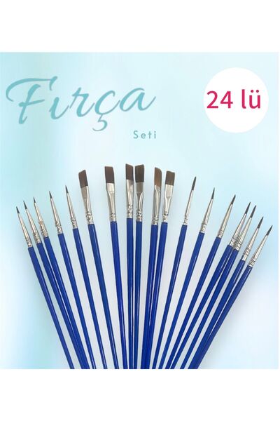 kendinyaphobi 24 Lü Fırça Seti Akrilik Yağlı Boya  Yassı - İnce Kısa -İnce Uzun Uçlu  Fırça