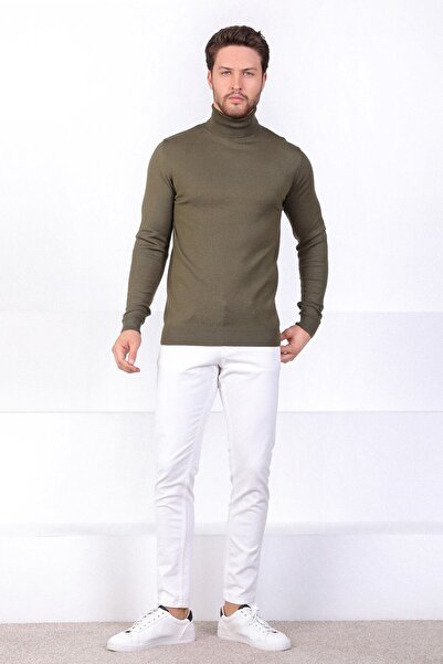 Ferraro Men's Khaki Turtleneck Cotton Sweater