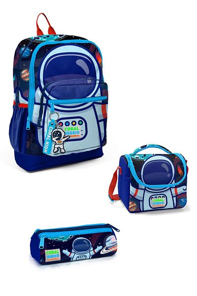 Coral High Rucsac de școală Saks Blue cu model astronaut pentru copii - patru compartimente SET23724
