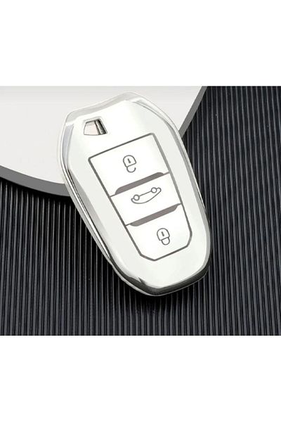 EBG İSTANBUL Key Case for Peugeot 208 308 508 2008 3008 5008 Rifter Nano - White, Silver Silver