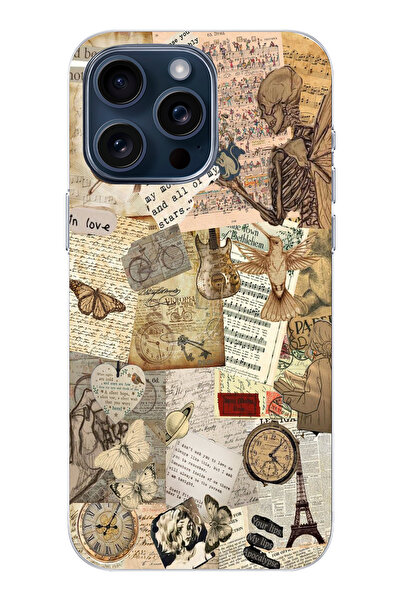 moonset Iphone 14 Pro Uyumlu Vintage Tasarımlı Baskılı Şeffaf Telefon Kılıfı