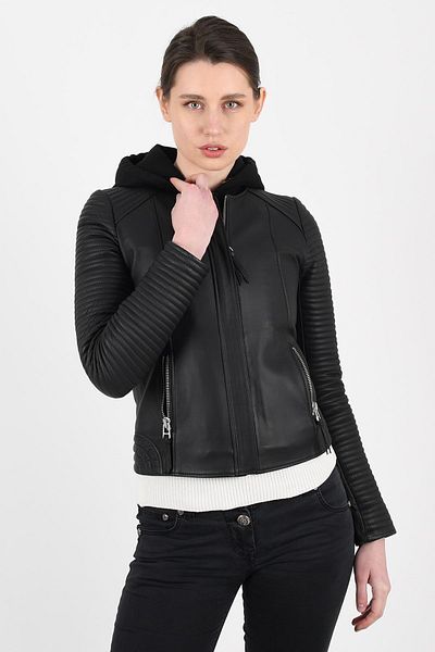ALİN Kate Black Genuine Leather Women's Coat - Hooded