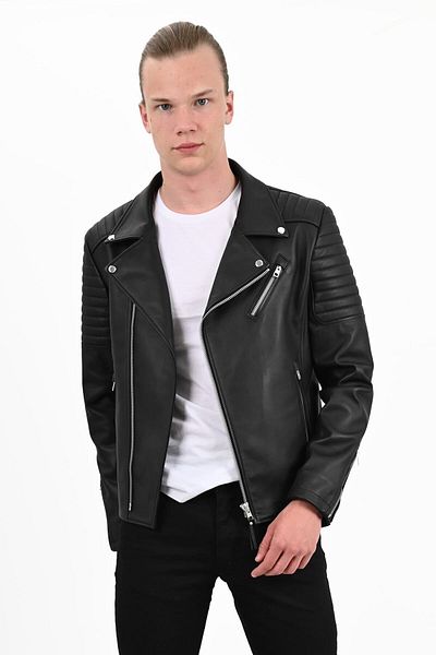ALİN Echo Black Biker Leather Jacket - Genuine Leather Men's