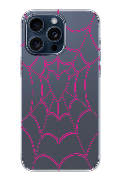 moonset Iphone 14 Pro Max Uyumlu Kalpli Örümcek Ağı Tasarımlı Baskılı Şeffaf ...