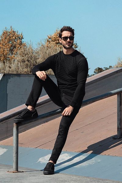 Ferraro Pulover negru din lână superfină pentru bărbați