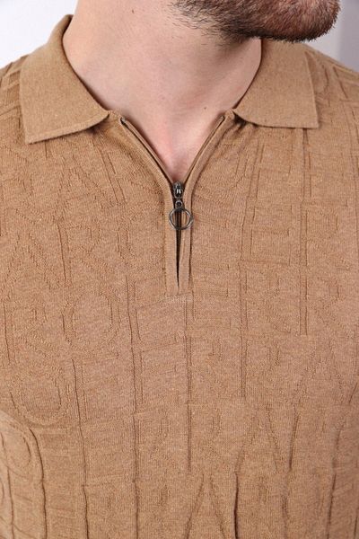Ferraro Ανδρικό πλεκτό μπλουζάκι Camel Polo Collar με φερμουάρ 100% βαμβακερό