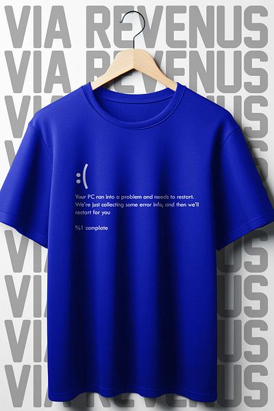 Vordevia Μπλε μπλουζάκι Oversize - Λαιμόκοψη, Οθόνη Windows Down Printed