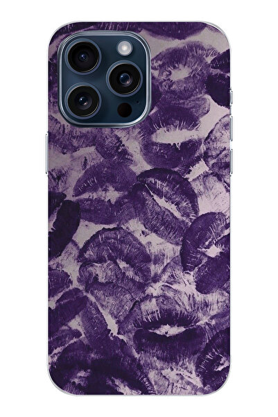 moonset Iphone 14 Pro Uyumlu Mor Dudaklar Tasarımlı Baskılı Şeffaf Telefon Kı...