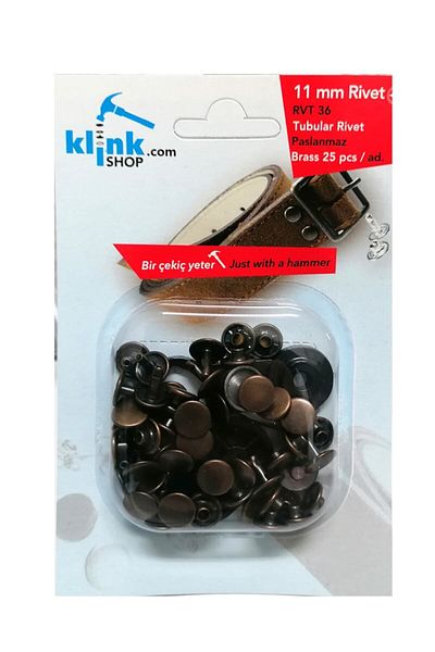 Klinkshop 11 Mm Antique Yellow Rivet - Number 36 Hammer Application Apparatus and 25 Pieces Trok Kit - Stainless Brass
