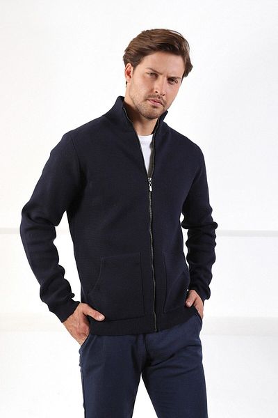 Ferraro Ανδρική πλεκτή ζακέτα Navy Blue Double Pocket 100% βαμβάκι