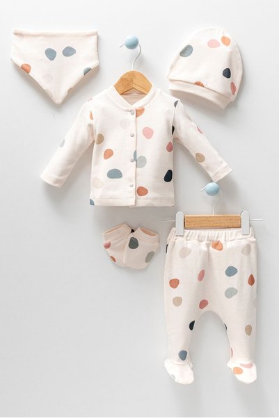 miniyou Unisex Baby Polka Dot Patterned Cream 5-Piece Natural Hospital Releas...