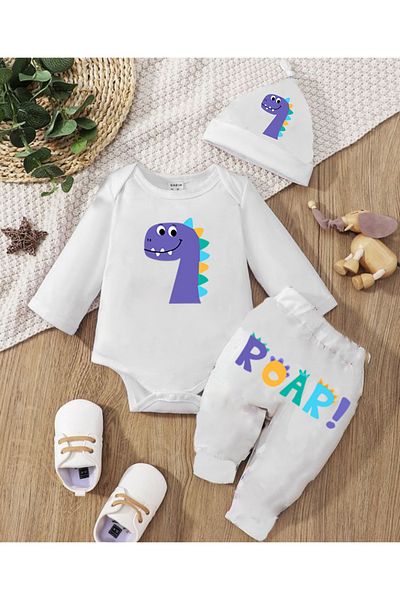 bebekpare Cotton Dino Printed Body and Bodysuit Set for Baby Boy