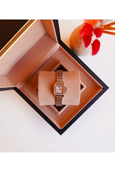 Spectrum Kadın Kol Saati Taşlı Kare Vintage Rosegold Kordon Kol Saati