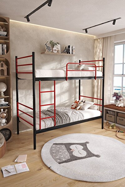 FANO Trend Ranza 90x200 Yatak Uyumlu Kırmızı Ayrılabilir Metal Ranza Karyola